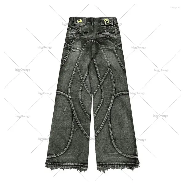 Jeans da uomo High Street Fashion pantaloni dritti lavati a vita a righe Harajuku retrò pantaloni All-match da uomo Y2k pantaloni casual larghi da donna