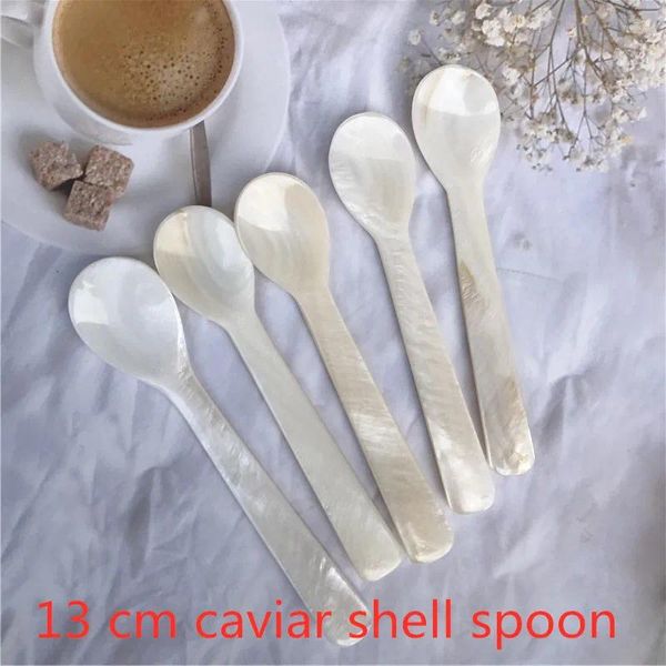 Cucchiai 13 cm Madreperla naturale Conchiglia Cucchiaio bianco Posate da caffè Ristorante El Miele Dessert Caviale