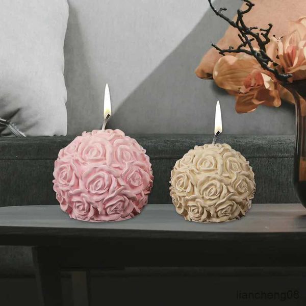 Candele Eggflower Grande San Valentino Rotondo Fiore di rosa Palla Stampo in silicone 3D Aromaterapia Stampo per candele Saponi fai da te Strumento per la creazione di