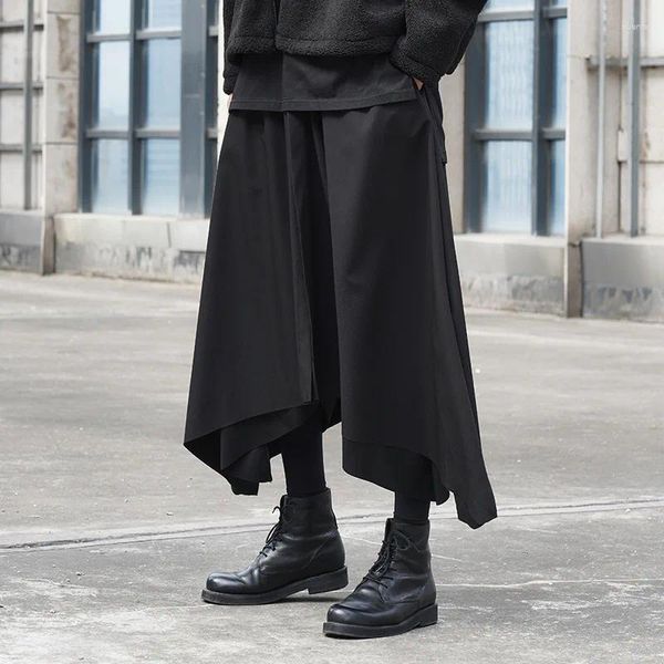 Calças masculinas 2024 estilo japonês harajuku moda larga perna culottes homens mulheres vintage hip hop rua dança calças