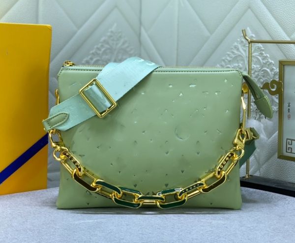 Сумки Coussin 10A Дизайнерская сумка Женские сумки на ремне PM Сумка через плечо с золотой цепочкой Кожаная сумка Кошелек Широкие ремни Письмо Съемные ремни 57790 Зеленый