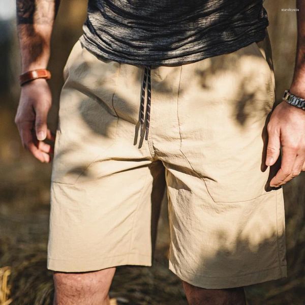 Pantaloncini da uomo Outdoor Casual Leggeri da uomo Grandi tasche Pantaloni corti in tessuto di nylon dritto con coulisse allentata pieghettata