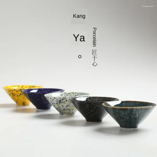 Xícaras de chá conjunto de copo de cerâmica completo kung fu forno assado tipo chapéu de bambu retro mestre de 5 xícaras de chá