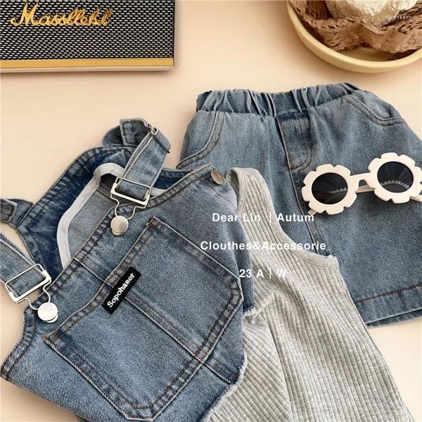 Kleidungssets Mädchen Sommer Mädchen Mode Kinder Outfit Koreanische Version Denim Strap Rock Futter 3-teiliges Set Kleidung