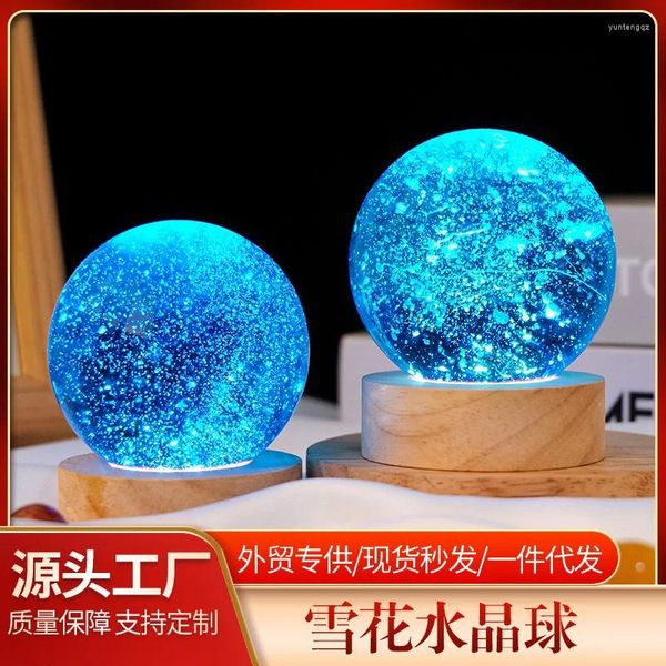 Sacchetti per gioielli Fiocco di neve blu Cristallo Luce notturna Ornamenti Decorazione natalizia Luci Regalo Sfera di vetro Palla