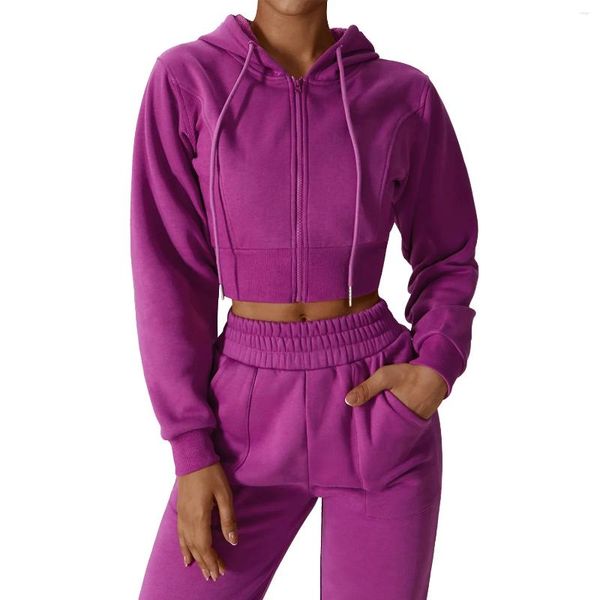 Felpe con cappuccio da donna Felpa con cappuccio con zip sportiva Giacca a maniche lunghe Felpe larghe Streetwear Fitness Abbigliamento sportivo Abbigliamento donna Corpo viola