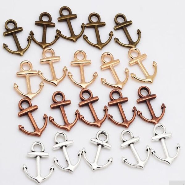 4 Farben 300 Stück Metall kleine nautische Anker Charms Antik Silber Bronze vergoldet für Schmuckherstellung DIY Anker Anhänger Charms 1307f