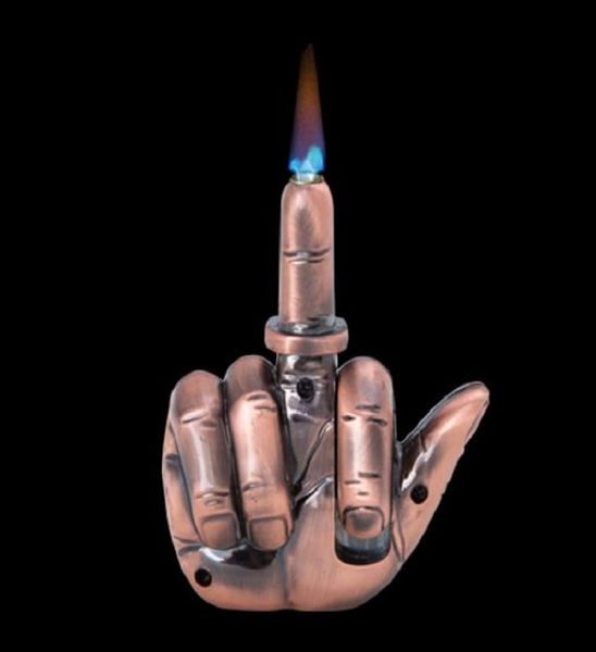 Креативная зажигалка со средним пальцем, металлическая зажигалка со звуком, ветрозащитная, многоразовая бутановая зажигалка с прямым пламенем Wholesa4259023