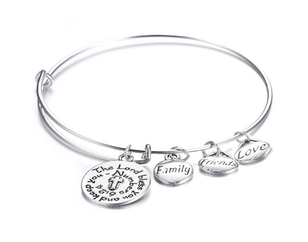 Moda expansível pulseiras para mulheres amigos amor família encantos prata banhado pulseira amizade jóias3673308