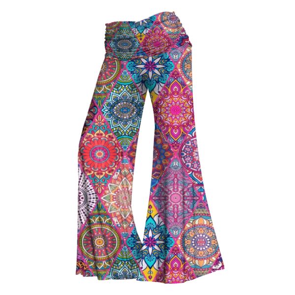 Roupa feminina calça larga perna yoga psicodélico estampa 3D calça casual feminina 5 cores