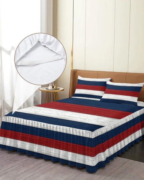 Bettrock, Vintage-Stil, Bauernhof, Scheune, Rot, Blau, Weiß, elastische Tagesdecke mit Kissenbezügen, Matratzenbezug, Bettwäsche-Set, Bettlaken