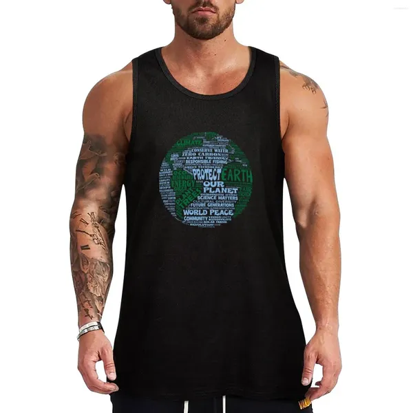Canotte da uomo Proteggi la Terra - Blu Verde Parole per top T-shirt senza maniche Gilet maschile Essentials Slam Dunk
