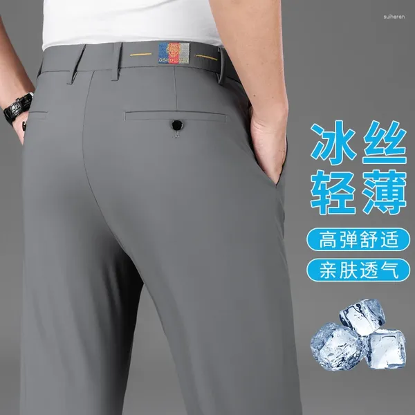 Ternos masculinos finos resistentes a rugas calças casuais no verão calças soltas retas homens de meia idade negócios 5549