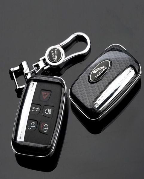 Para jaguar xe xf xj fface estilo de fibra carbono carro remoto chave escudo fob caso capa com metal keychain3191603