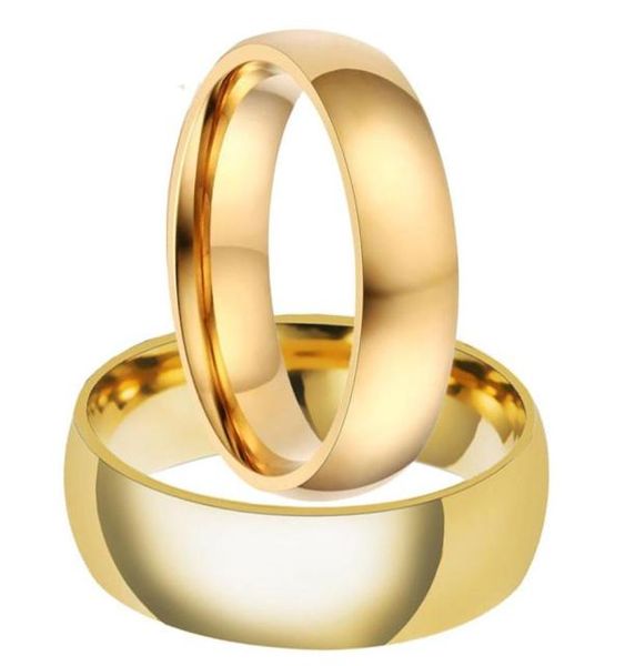 Anéis de casamento 6mm8mm Brasil Simples 316L Titanium Steel IP Gold Filled Casal Anel de Noivado Conjunto para Mulheres e Men2351122