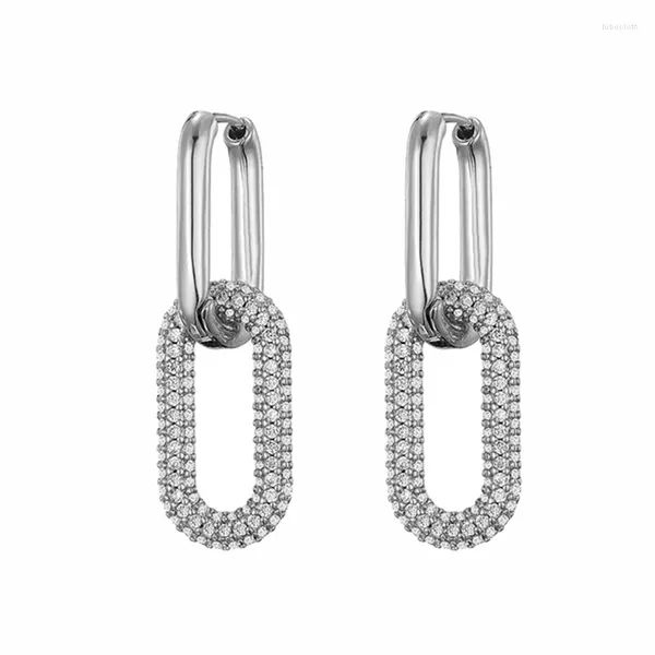 Brincos de argola cor dourada retângulo oval geométrico para mulheres joias de casamento de zircônia elegante brincos pendurados femininos e1260