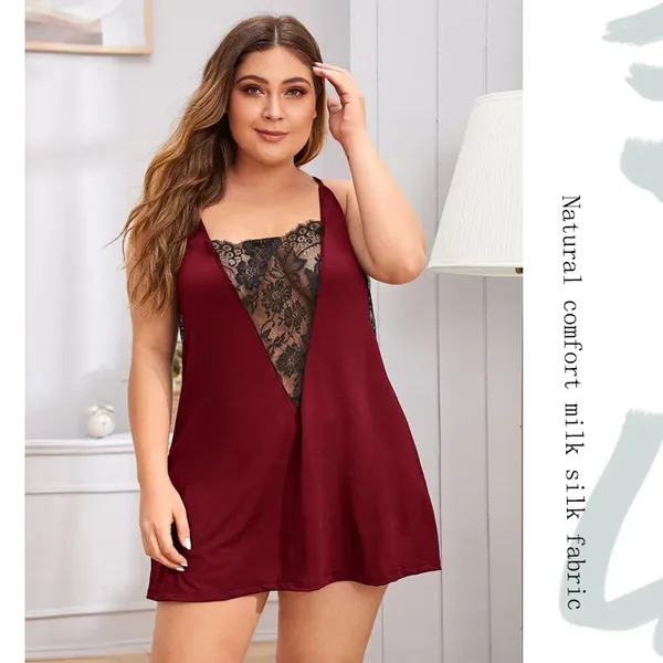 Indumenti da notte da donna Taglie forti Camicia da notte sexy Camicia da notte Abbigliamento da notte Donna Pizzo Ricamo floreale Camisola Lingerie Hollow