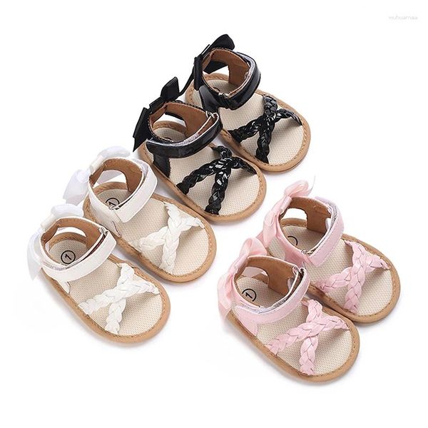 Sandálias 0-18 meses bebê menina flexível couro pu antiderrapante bowknot verão sapatos baixos para meninas infantis