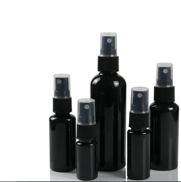 Bottiglie 100 x 10 ml 20 ml 30 ml PortableTravel Plastica nera Bottiglia vuota Bottiglia spray Contenitore di imballaggio cosmetico 50ml 60ml100ml