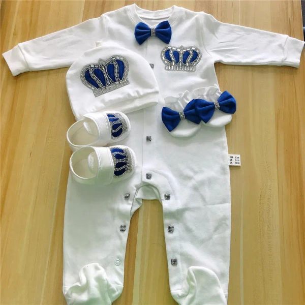 Outdoor Baby Rompers Girls Jungen Infant Cotton Clothes 4pcs Set Hutschuhe Handschuhe Willkommen Neugeborenes Kron Schmuck Engel Flügel Pamas Outfit