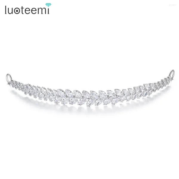 Fermagli per capelli LUOTEEMI Stupenda forma di foglia Cubic Zirconia Copricapo per la sposa Diademi e corone di lusso Regali di Natale delle regine