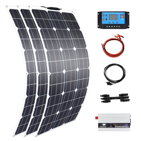 Solar 110V 220V Flexibles Solarpanel 12V 100W 200W 300W hochwertiges Solarpanel-Kit 1000W Wechselrichter für das Dach eines Schiffsschwimmbeckens