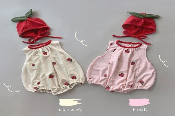 Macacões Roupas de bebê menina verão macacão 2 peças linda estampa de morango sem mangas macacão meninos 018m4286665