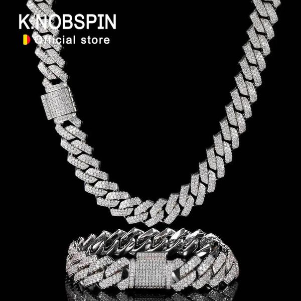 KNOBSPIN Kubanisches Armband in D-Farbe, 925er Sterlingsilber, vergoldet mit kubanischer Gliederkette aus 18 Karat Weißgold mit Diamanten, für Damen und Herren, 240226