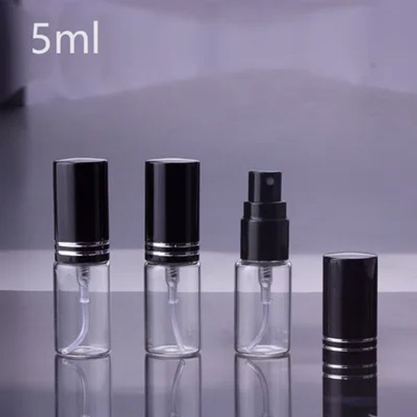 Garrafa 100 pçs/lote 5ml 10ml 15ml Frasco de perfume de vidro preto portátil com atomizador Recipientes cosméticos vazios para viagens