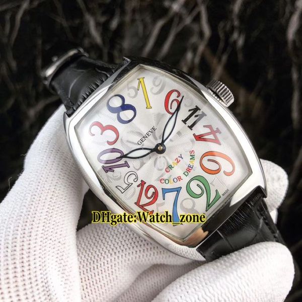 New Crazy Hours 8880 CH COL DRM Color Dreams Automatic White Dial Mens Watch Silver Case Leather Strap Gents Wristwatches235A