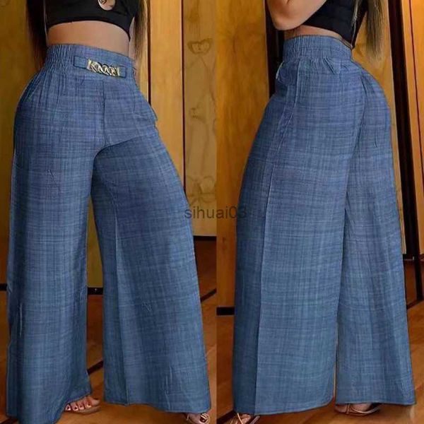 Pantaloni da donna jeans a vita alta tinta unita pantaloni larghi a gamba larga pantaloni estivi eleganti larghi in metallo svasati pantaloni da donna dritti per le vacanze da ufficio