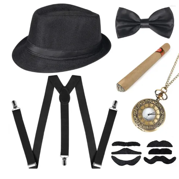 Berets 1920s velho traje conjunto para crianças chapéu bolso relógio suspensórios barba laço cosplay adereços desempenho de palco