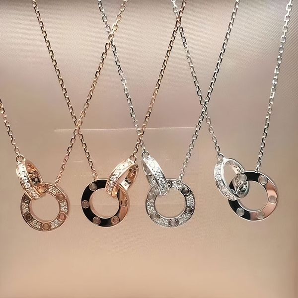 Collana di design Gioielli di moda per amante Uomo donna Doppio anello pieno cz due file Ciondolo con diamanti ottagonale Tappo a vite Collana d'amore Coppia regalo romantico