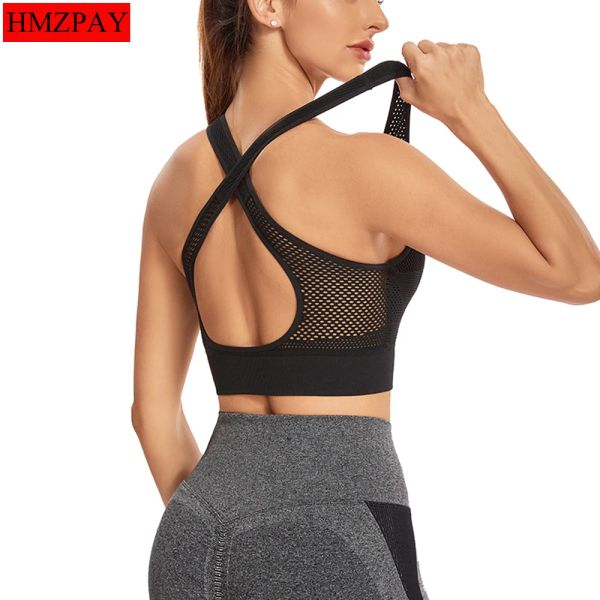 Outfit Sexy Schöner Rücken Laufweste Typ Mesh-BH Breiter Schultergurt Yoga Damen Highintensity Unterwäsche Gym Fiess Sport-BH