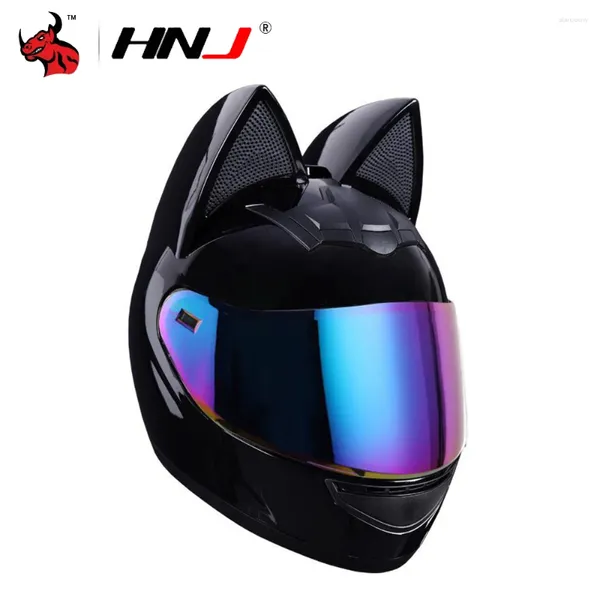 Capacetes de motocicleta Mulheres Capacete Bonito Orelhas de Gato Namorada Presente DOT Aprovado Inverno Equitação Full Face Removível