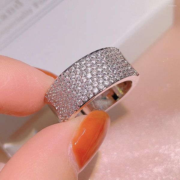 Кольца кластера 2024, женские простые кольца на палец, три ряда с кубическим цирконием, модные свадебные принцессы, свадебные обручальные женские украшения