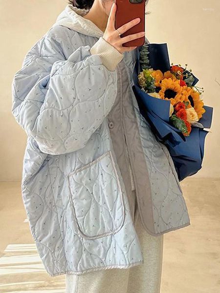 Trench da donna Cappotto oversize Donna Dolce moda Giacche in cotone Donna Chic Stampa floreale Imbottitura Parka Donna Casual allentato