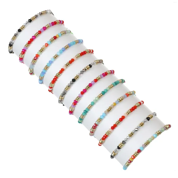 Charm Armbänder 12 stücke Acryl Kristall Perlen Armband Für Frauen Kinder Schmuck Geschenk Set Handgewebte Einstellbare Größe Fußkettchen Großhandel