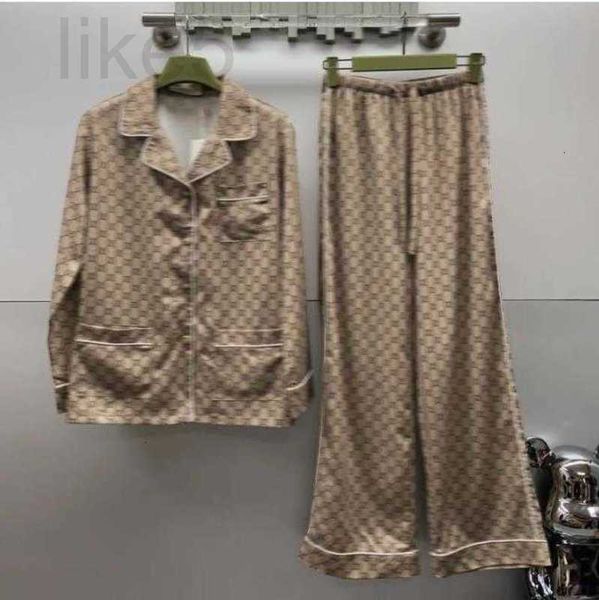 Kadın Uyku Salonu Tasarımcı Trailtsuits Mektuplar Tam Baskı Vintage Pijama Tarzı İpek Gömlek Drawstring Elastik Bel Pantolonları Kadınlar İçin Set Geri Gibi Set