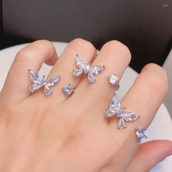 Cluster-Ringe 2024 angekommen Mode 925 Sterling Silber Luxus Schmetterling geformt Band offene verstellbare Ring Engagement Frauen Mädchen Schmuck
