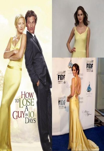 Kate Hudson Sarı Altın Ünlü Gece Elbise Filmlerde 10 Günde Bir Adam Nasıl Kaybedilir Ünlü Partisi GOWNS9362892