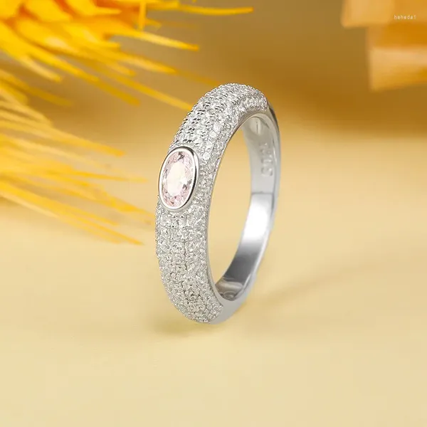 Anéis de cluster 2024 S925 prata rosa diamante anel oval para mulheres luxo moda completa versátil todos os dias
