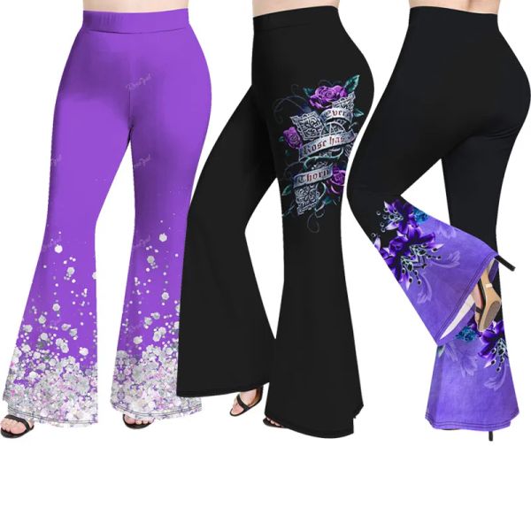 Capris Plus Größe Casual Gedruckt Flare Hosen Frauen Mode 3D Grafik Schlaghosen XS6X Können Wählen Hosen Mujer