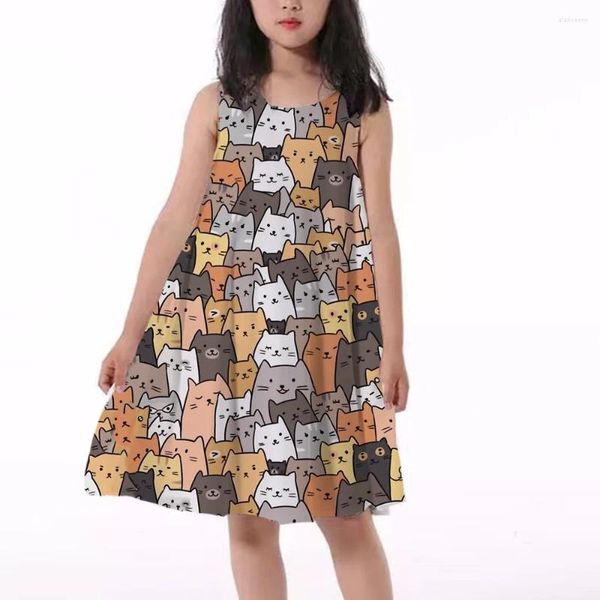 Mädchen Kleider 2024 Sommer Kleid Mädchen Hund Katze 3D Druck Kinder Party Ärmellose Prinzessin Tank Encanto Für Kinder