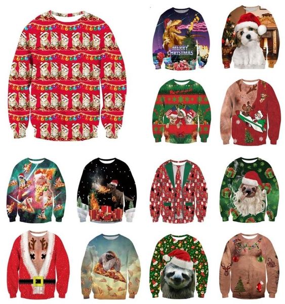 Alisister Ugly Christmas Sweater Santa Claus Print Loose Hoodie Herren Damen Pullover Weihnachten Neuheit Herbst Winter Top Kleidung V15720948