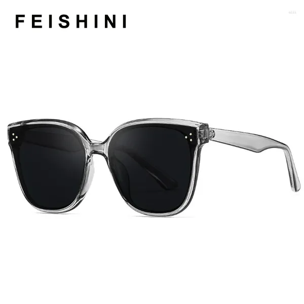 Óculos de sol feishini 2024 marca designer unisex para homens preto moda coreia óculos de sol mulheres plástico quadrado elegante tons