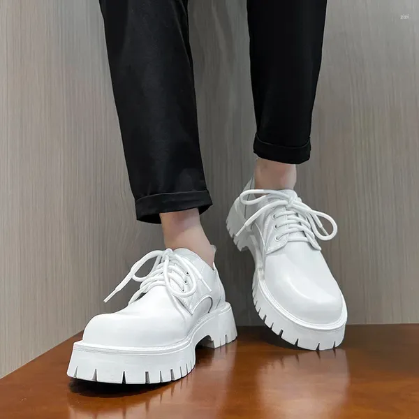 Sapatos de vestido plataforma vintage oxfords homens split couro casual branco preto formal masculino streetwear bussiness calçado