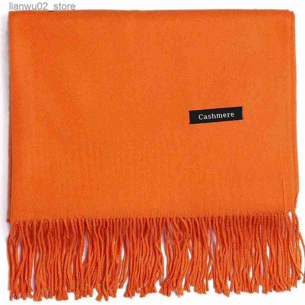 Schals Modischer Kaschmir-Schal, solide Herbst-Winter-Tasche, warmes und hochwertiges weiches Kopftuch, dicke Damen-Pashmina-Wolle, luxuriöses Orange Q240229