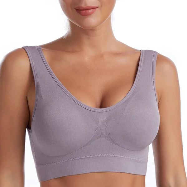 Moda sem anel de aço sutiã esportivo com almofada no peito reunir sono respirável colete inferior tipo grande tamanho mulheres ciclismo roupa interior b52 240223