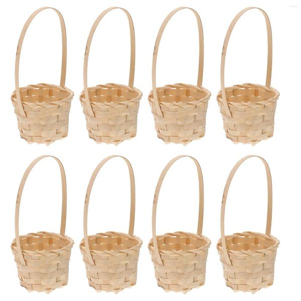 Set di stoviglie 8 pezzi Mini piante Cesto di fiori Conservazione di frutta Tessitura di bambù Gestore di picnic Shopping fatto a mano Multiuso Bambino